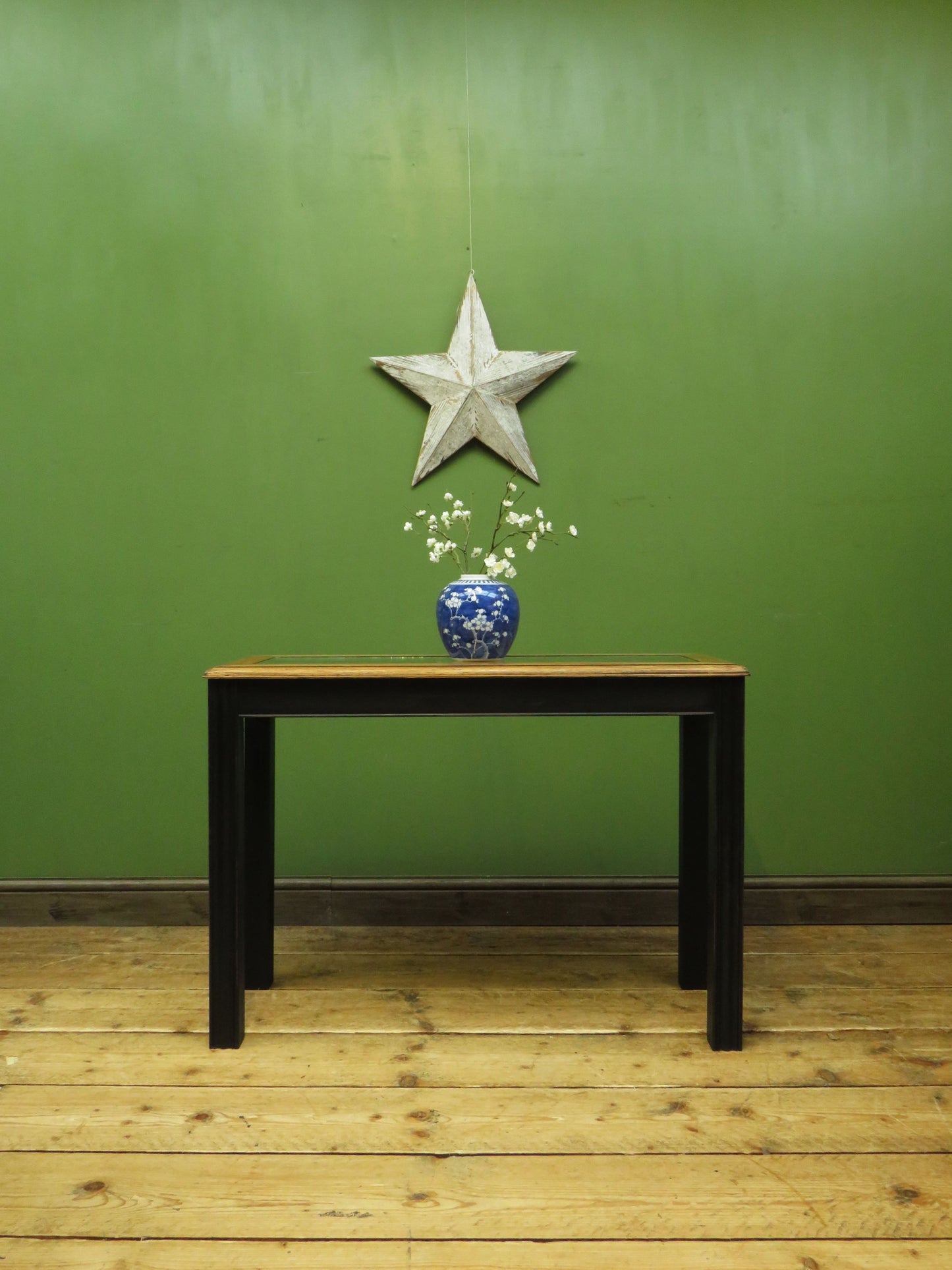 Black Painted Vitrine Display Console Table with Glazed Top