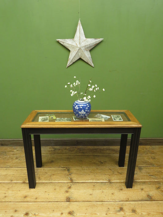 Black Painted Vitrine Display Console Table with Glazed Top