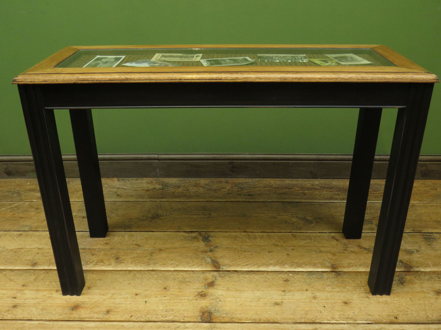 Black Painted Vitrine Display Console Table with Glazed Top