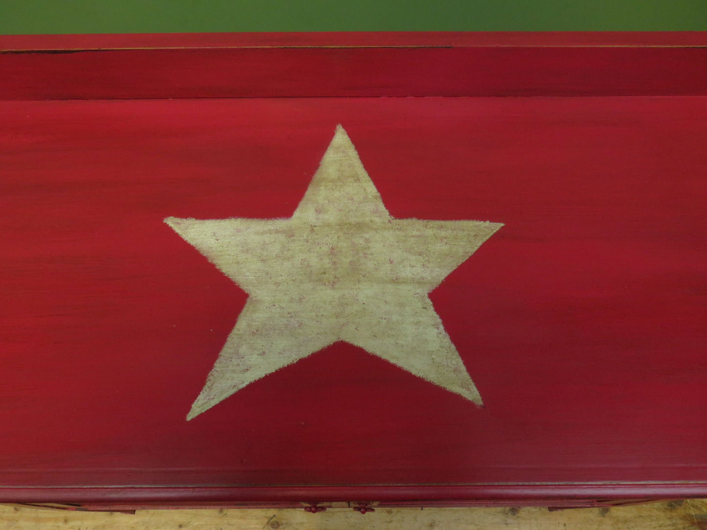 Circus Themed painted red Washstand Cabinet with star to top