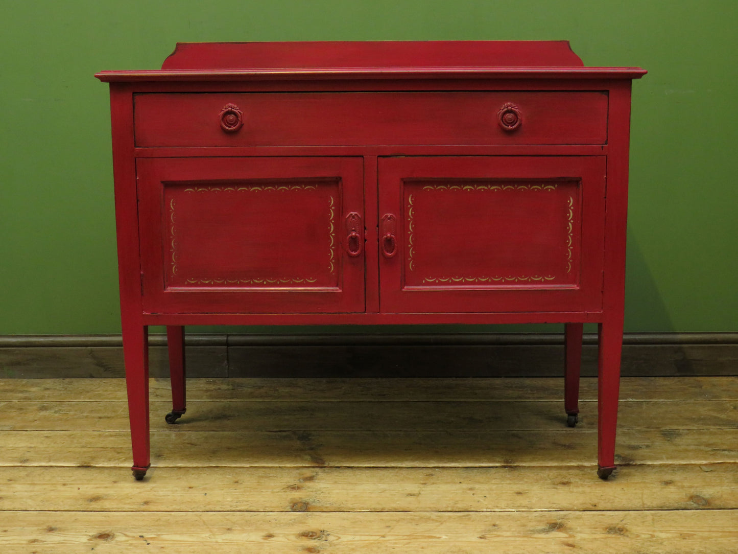 Circus Themed painted red Washstand Cabinet with star to top