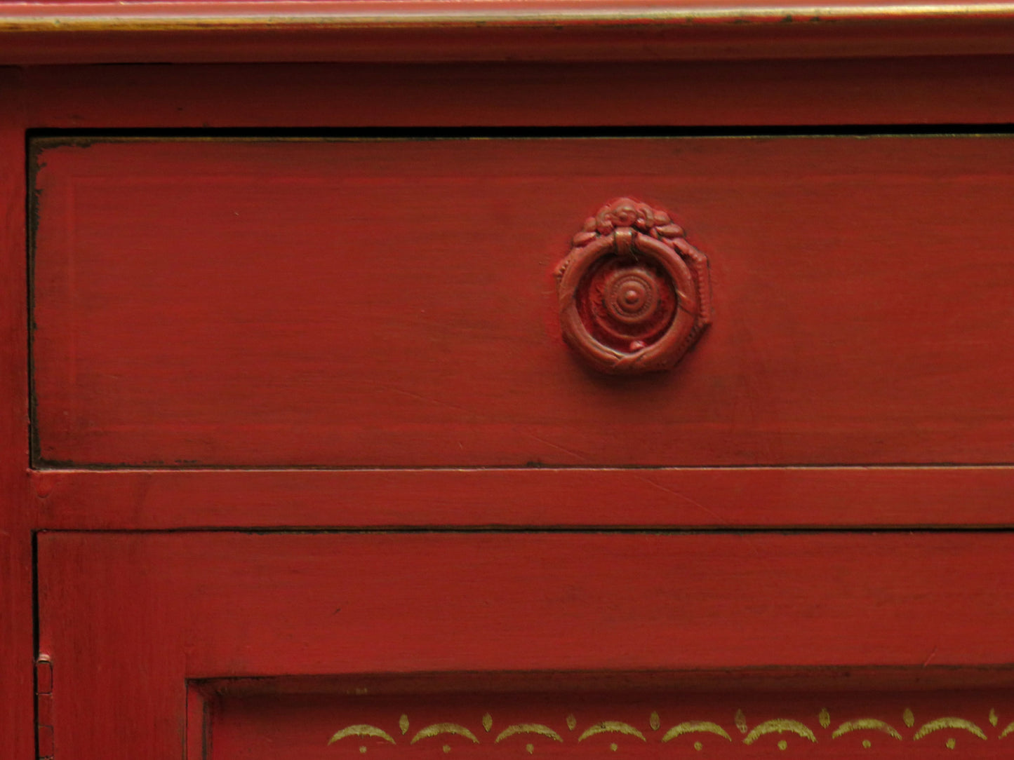 Circus Themed painted red Washstand Cabinet with star to top