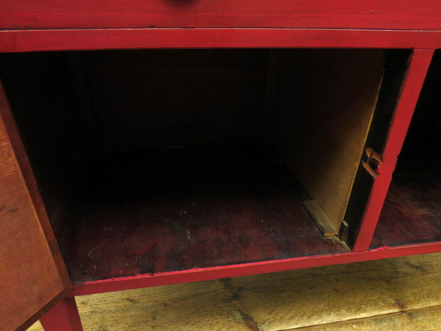 Circus Themed painted red Washstand Cabinet with star to top