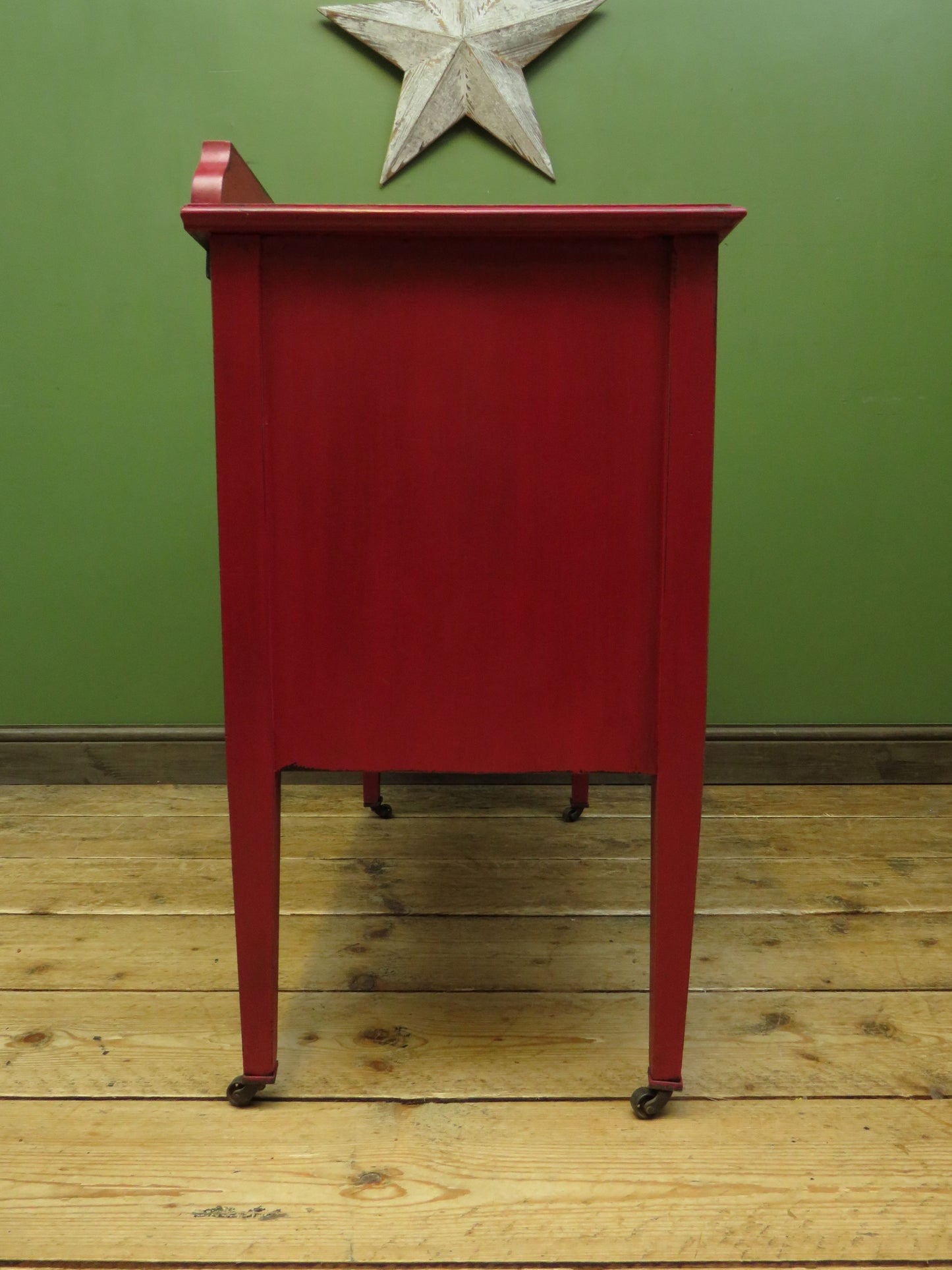 Circus Themed painted red Washstand Cabinet with star to top