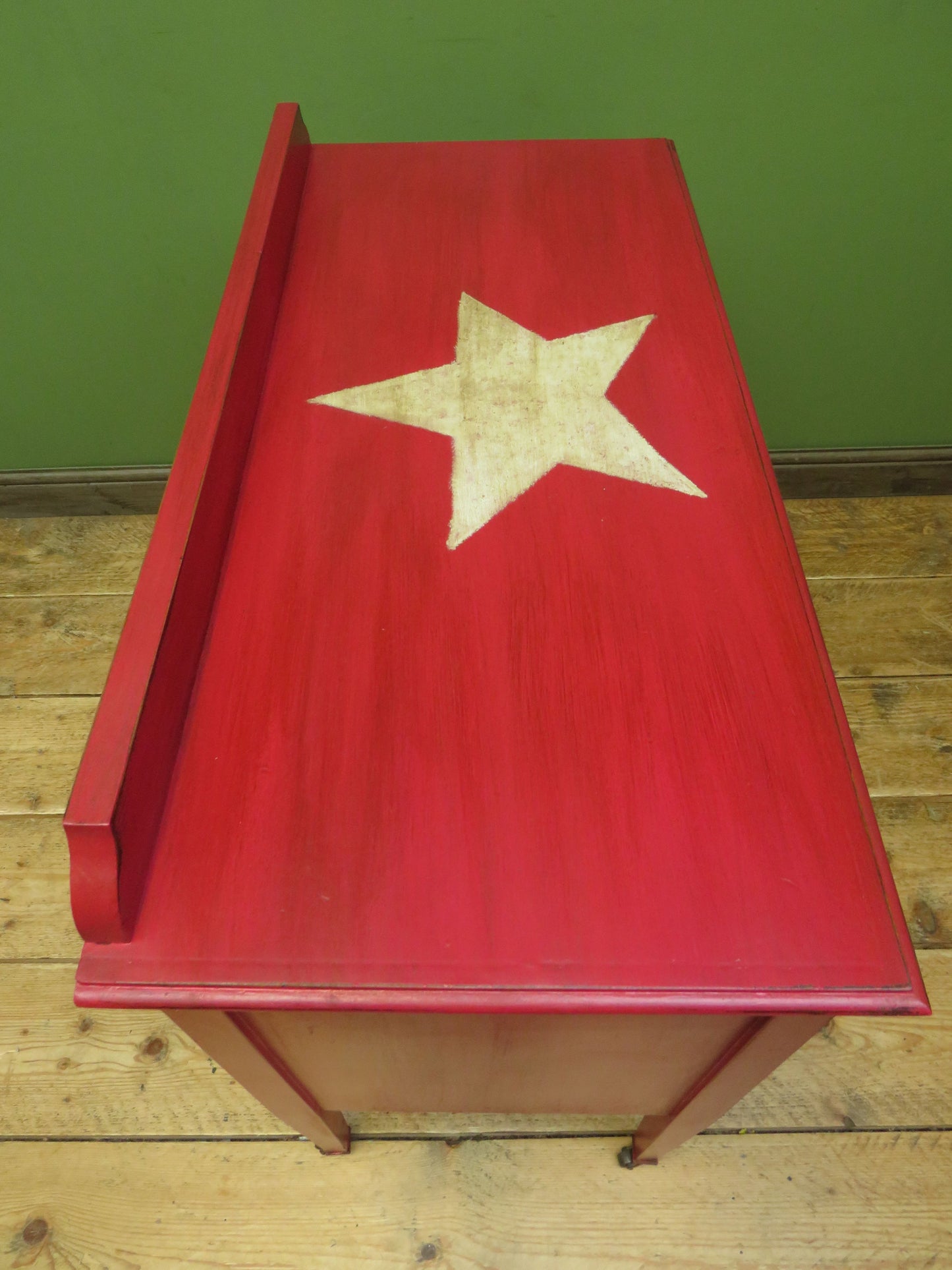 Circus Themed painted red Washstand Cabinet with star to top