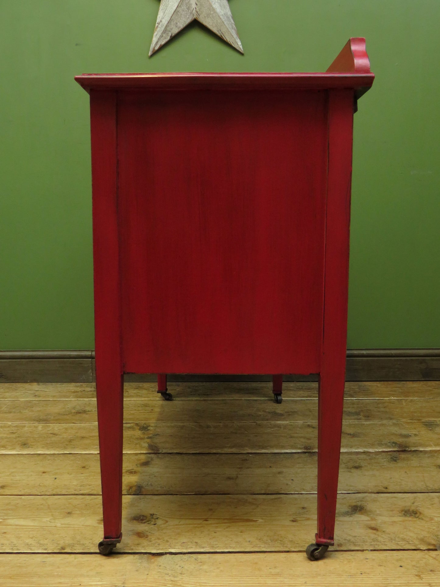 Circus Themed painted red Washstand Cabinet with star to top