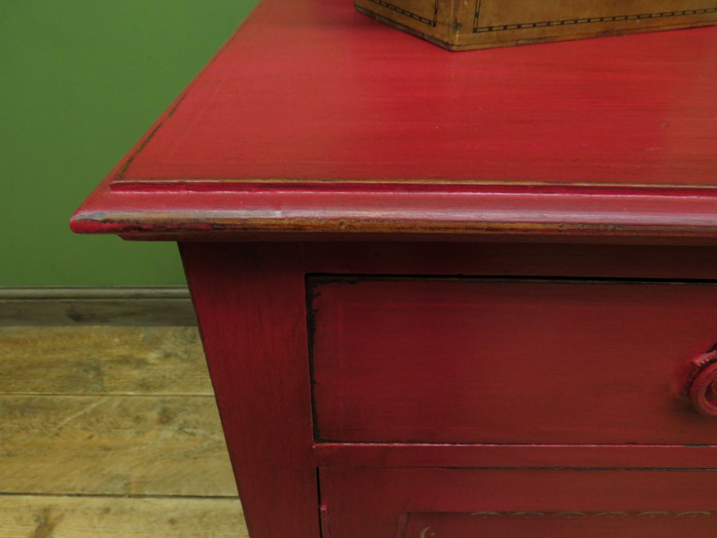 Circus Themed painted red Washstand Cabinet with star to top