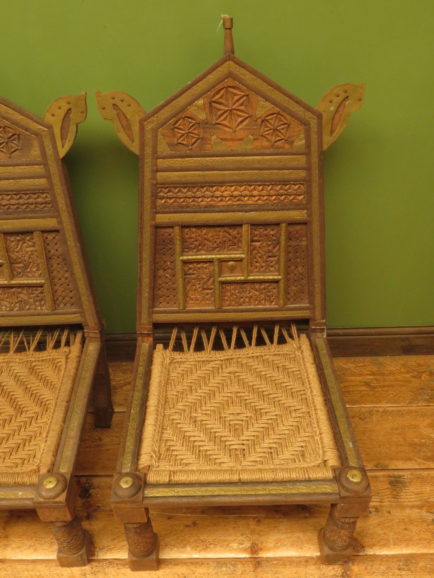Carved North Indian Pidha Ceremonial Tribal Chairs