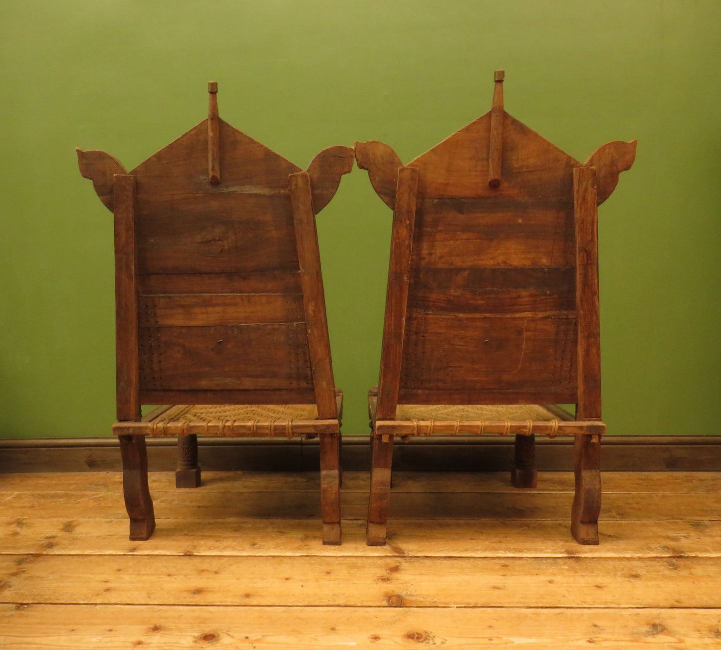 Carved North Indian Pidha Ceremonial Tribal Chairs