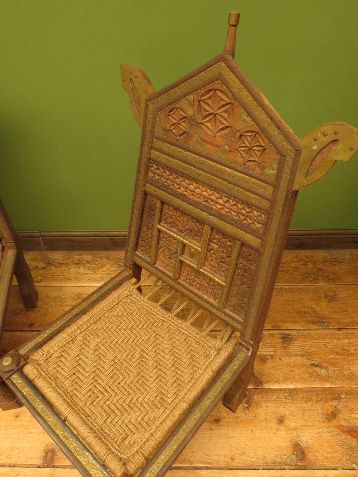 Carved North Indian Pidha Ceremonial Tribal Chairs