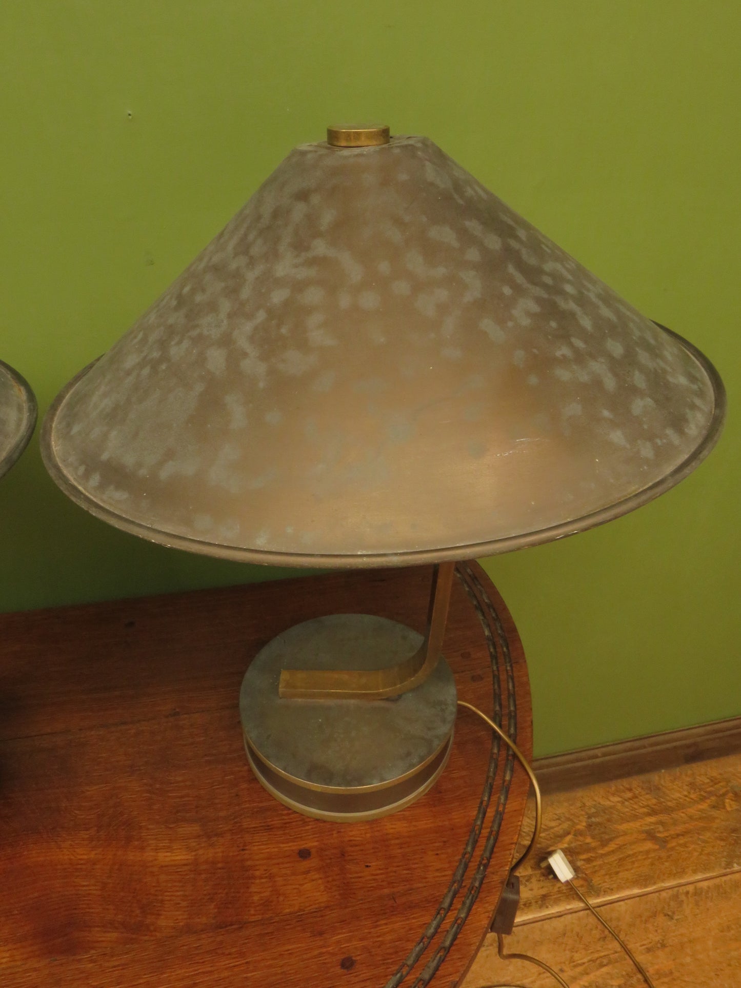 Pair of vintage Bauhaus Industrial style table lamps with conical metal shades