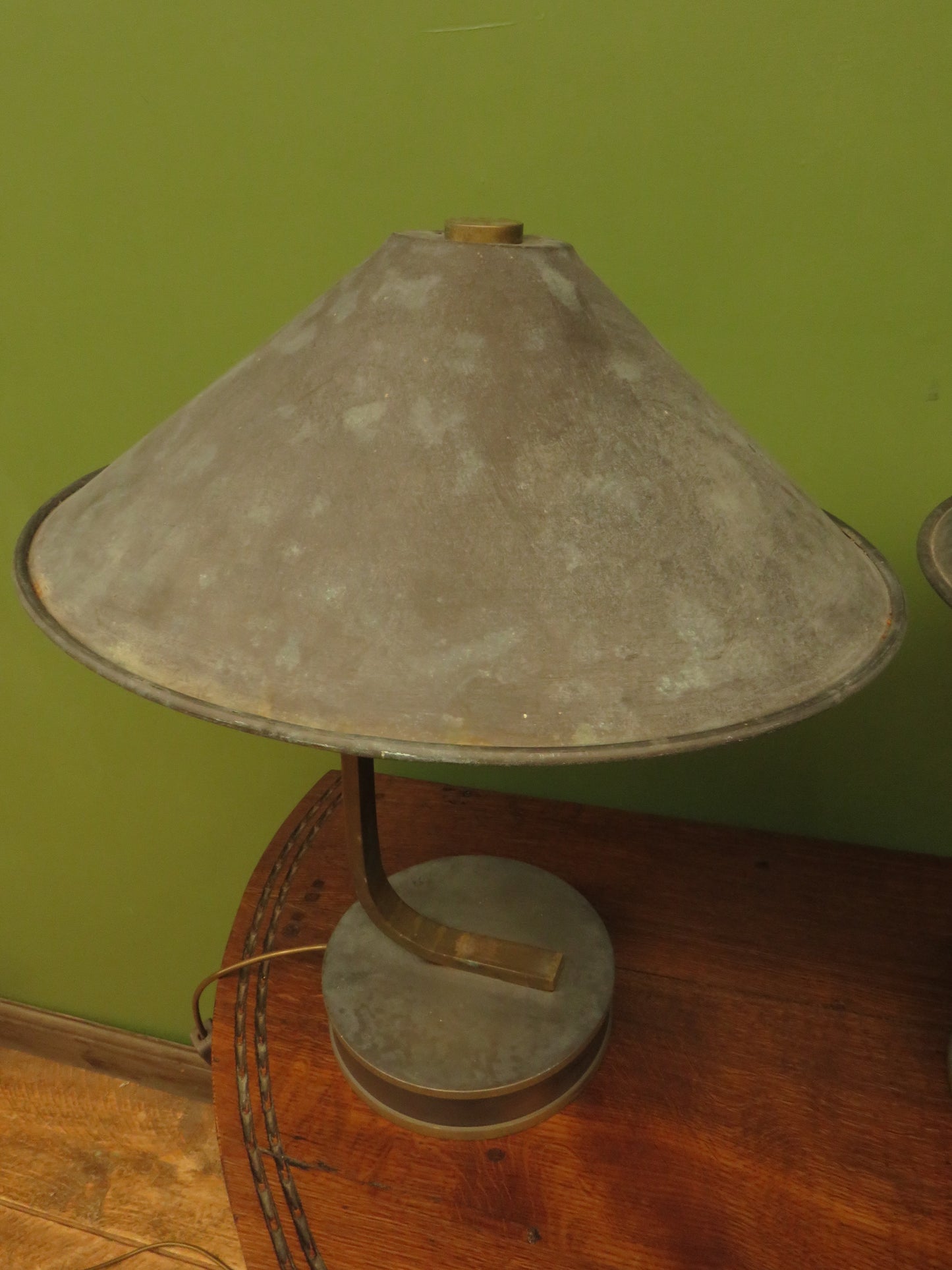 Pair of vintage Bauhaus Industrial style table lamps with conical metal shades