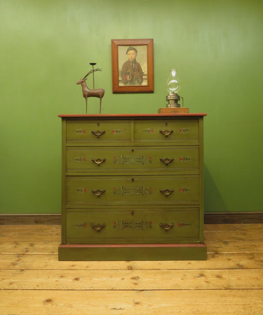 Antique Swedish Style Folk Art Green Painted Chest of Drawers