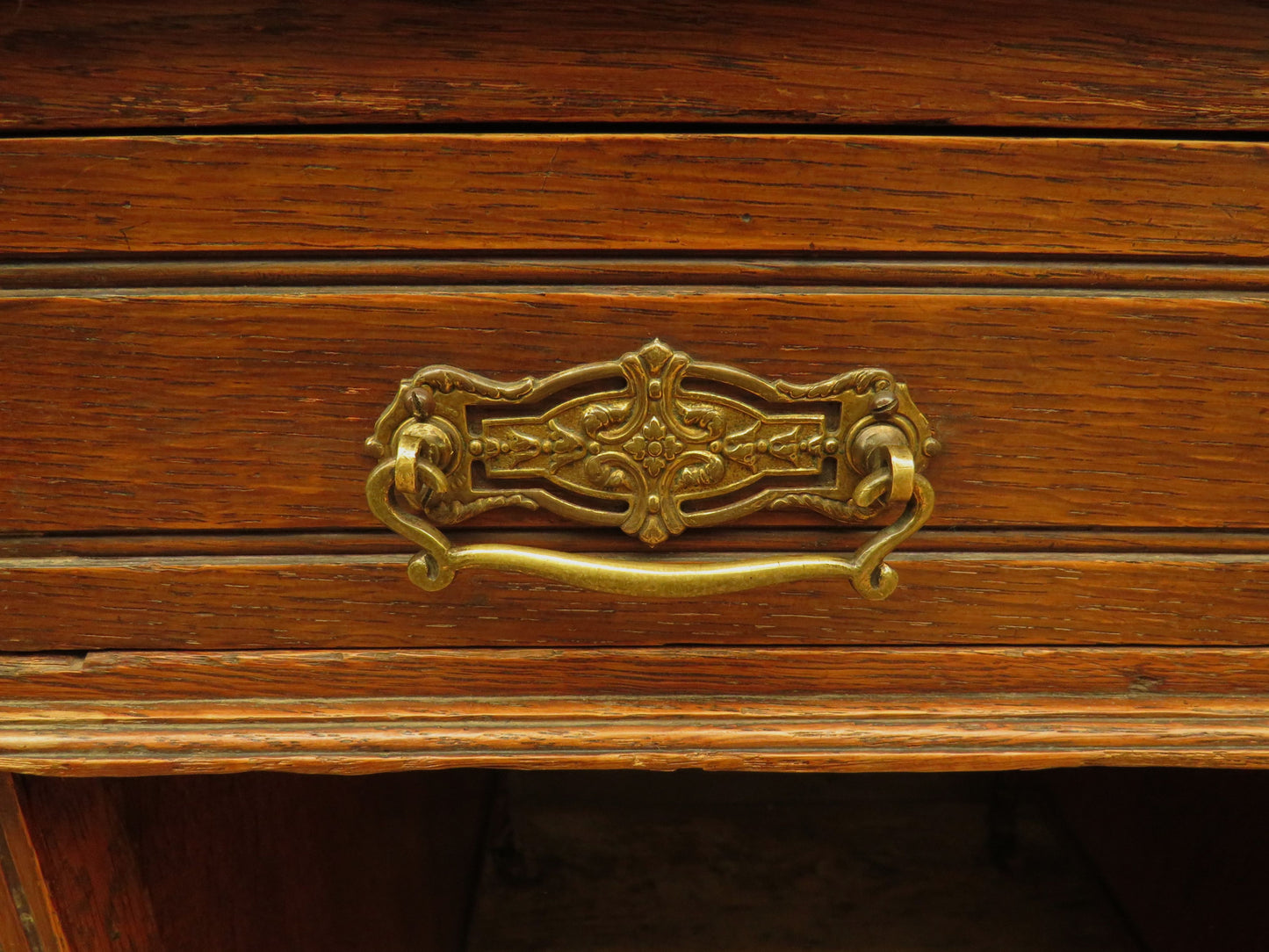 Imposing Antique Estate Managers Oak Pedestal Desk with Green Leather Top