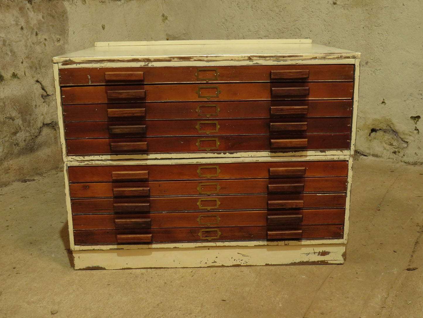 Large Architects Plan Chest in two parts, Chippy Paint, George VI warrant stamp