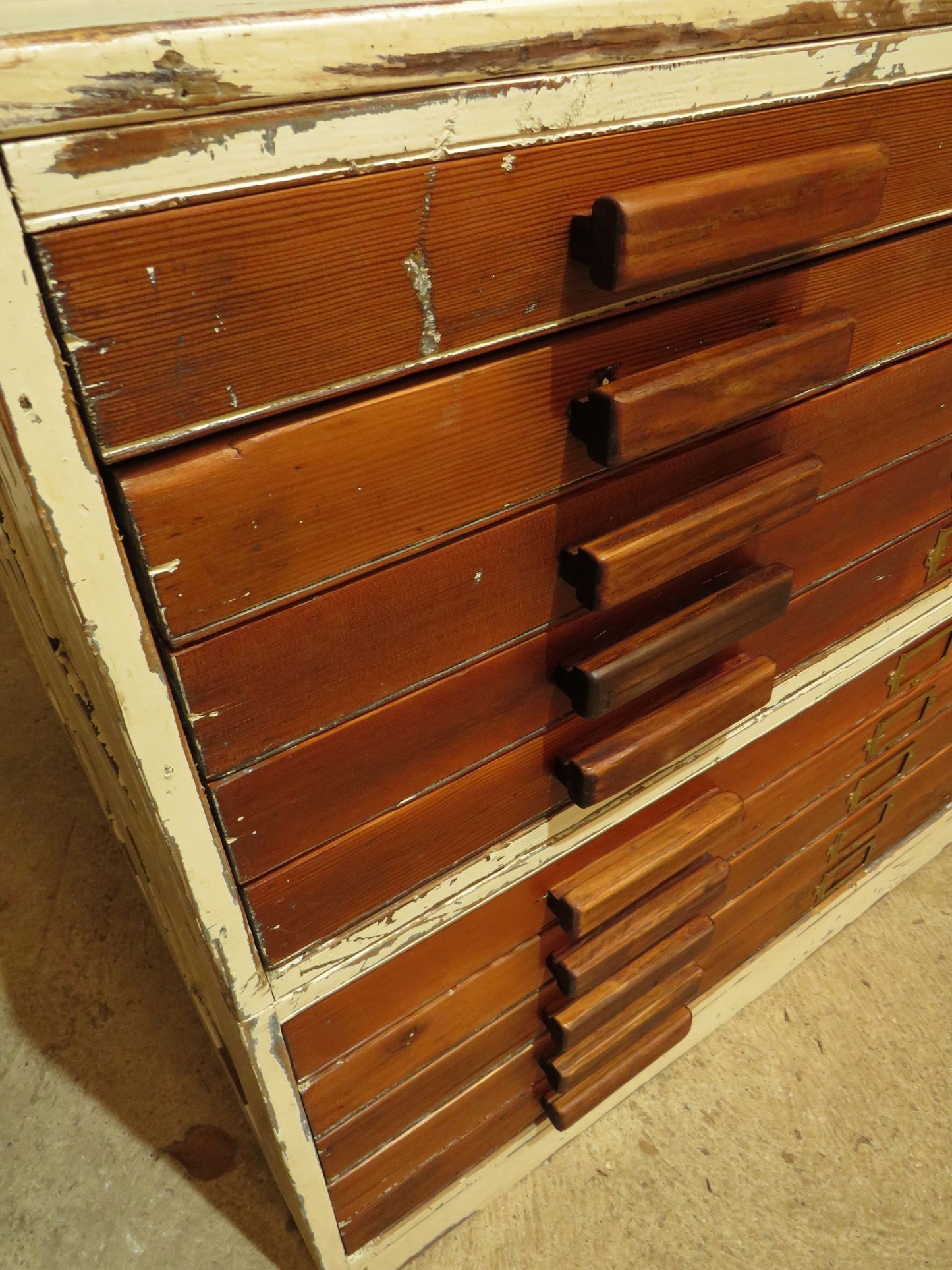 Large Architects Plan Chest in two parts, Chippy Paint, George VI warrant stamp