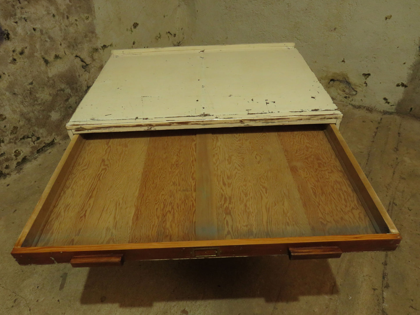 Large Architects Plan Chest in two parts, Chippy Paint, George VI warrant stamp