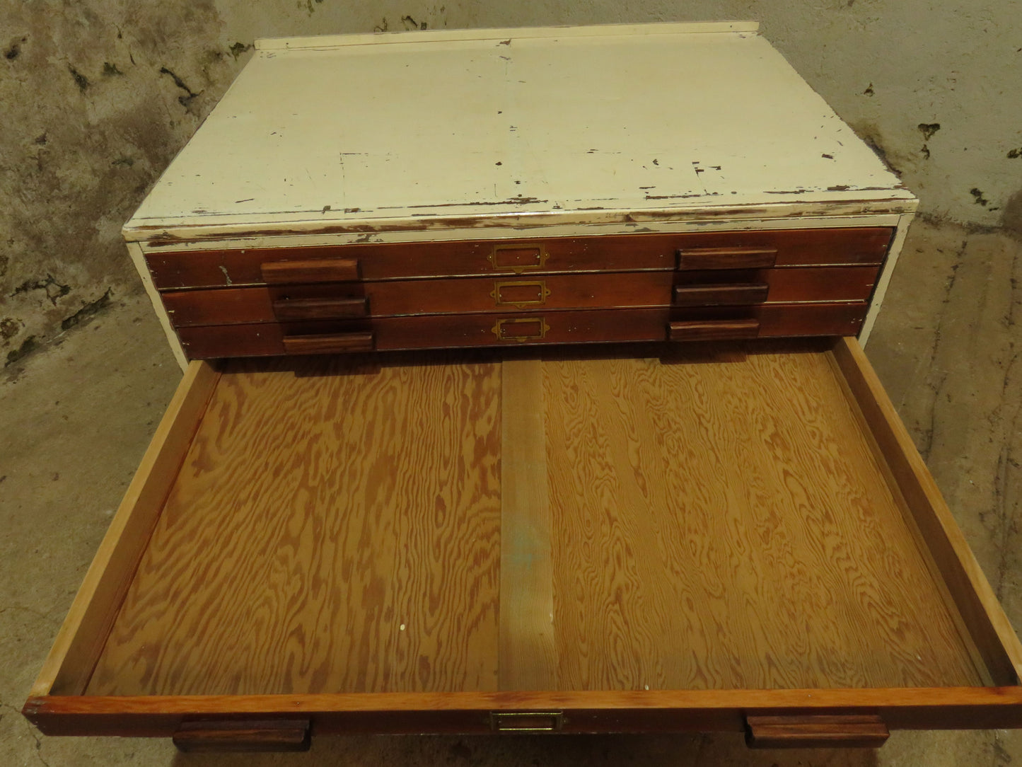 Large Architects Plan Chest in two parts, Chippy Paint, George VI warrant stamp