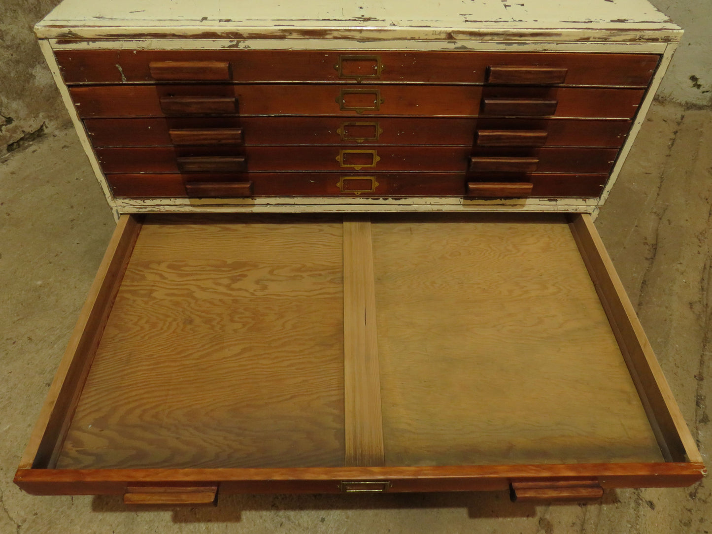 Large Architects Plan Chest in two parts, Chippy Paint, George VI warrant stamp