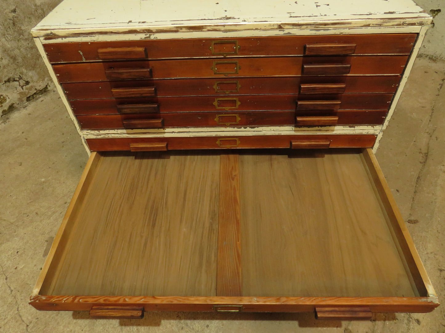 Large Architects Plan Chest in two parts, Chippy Paint, George VI warrant stamp