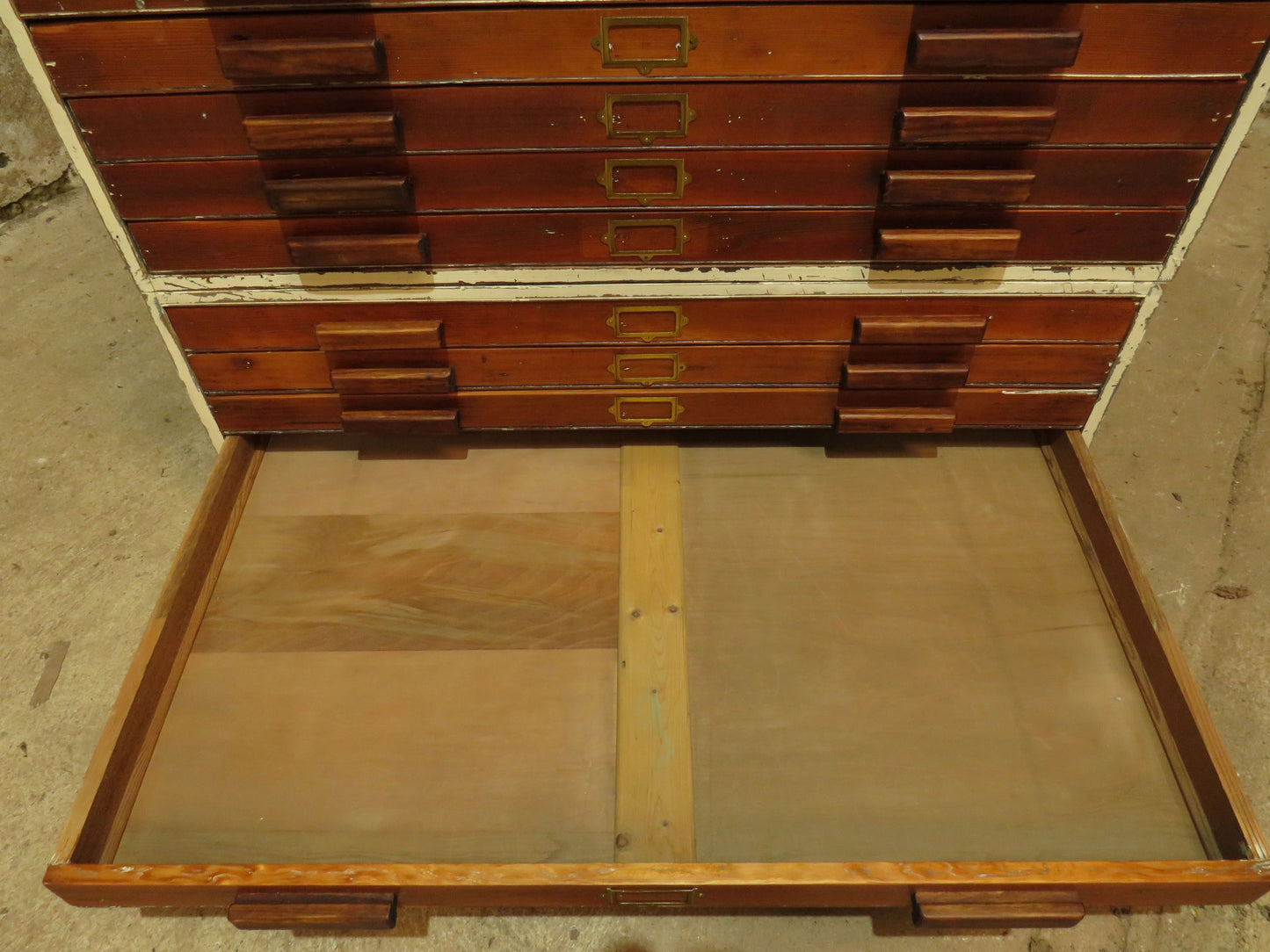 Large Architects Plan Chest in two parts, Chippy Paint, George VI warrant stamp