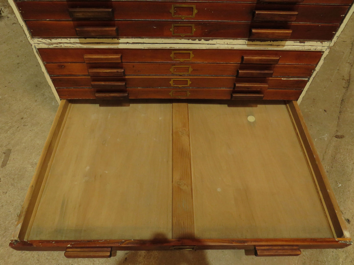 Large Architects Plan Chest in two parts, Chippy Paint, George VI warrant stamp