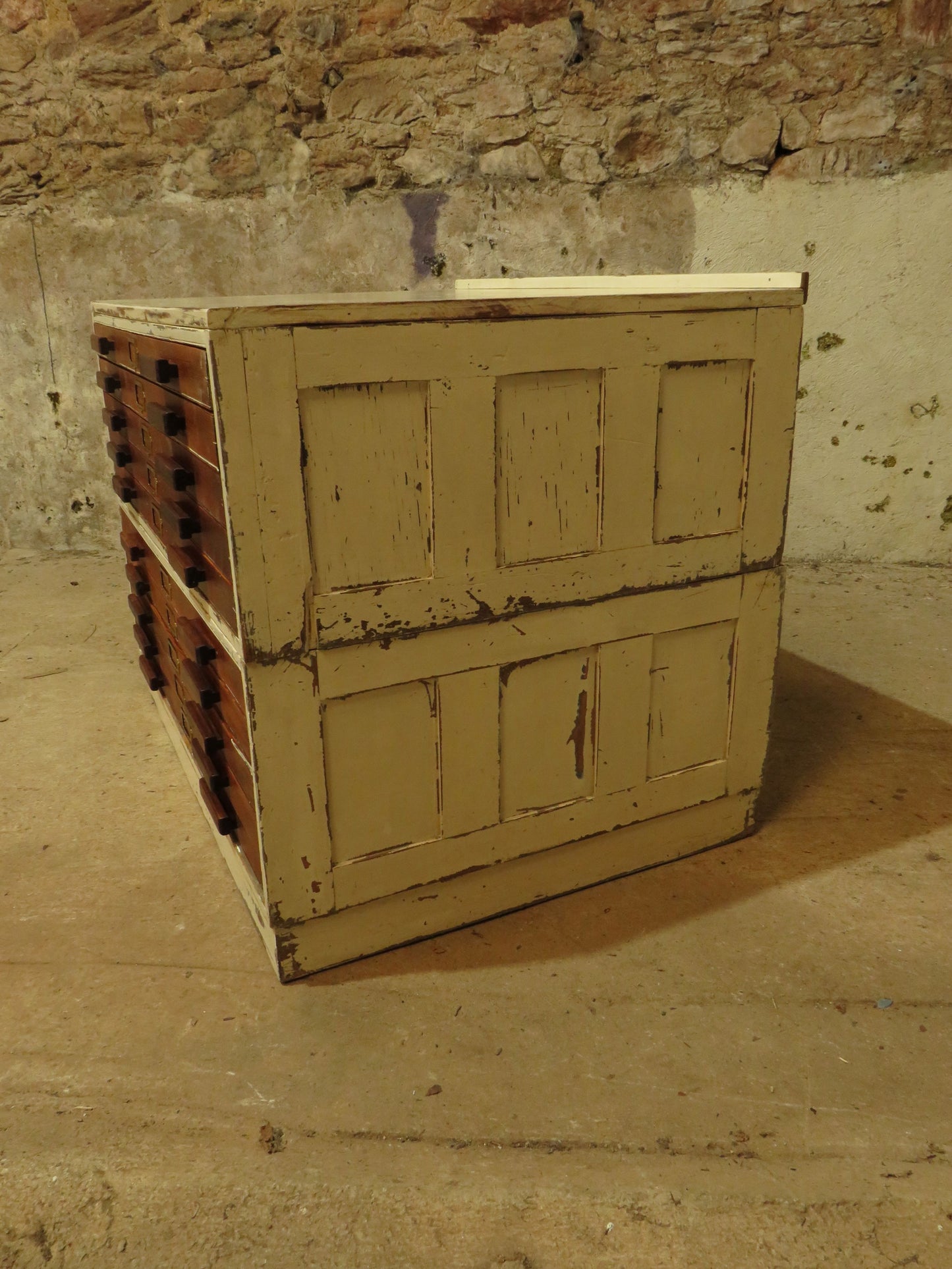 Large Architects Plan Chest in two parts, Chippy Paint, George VI warrant stamp