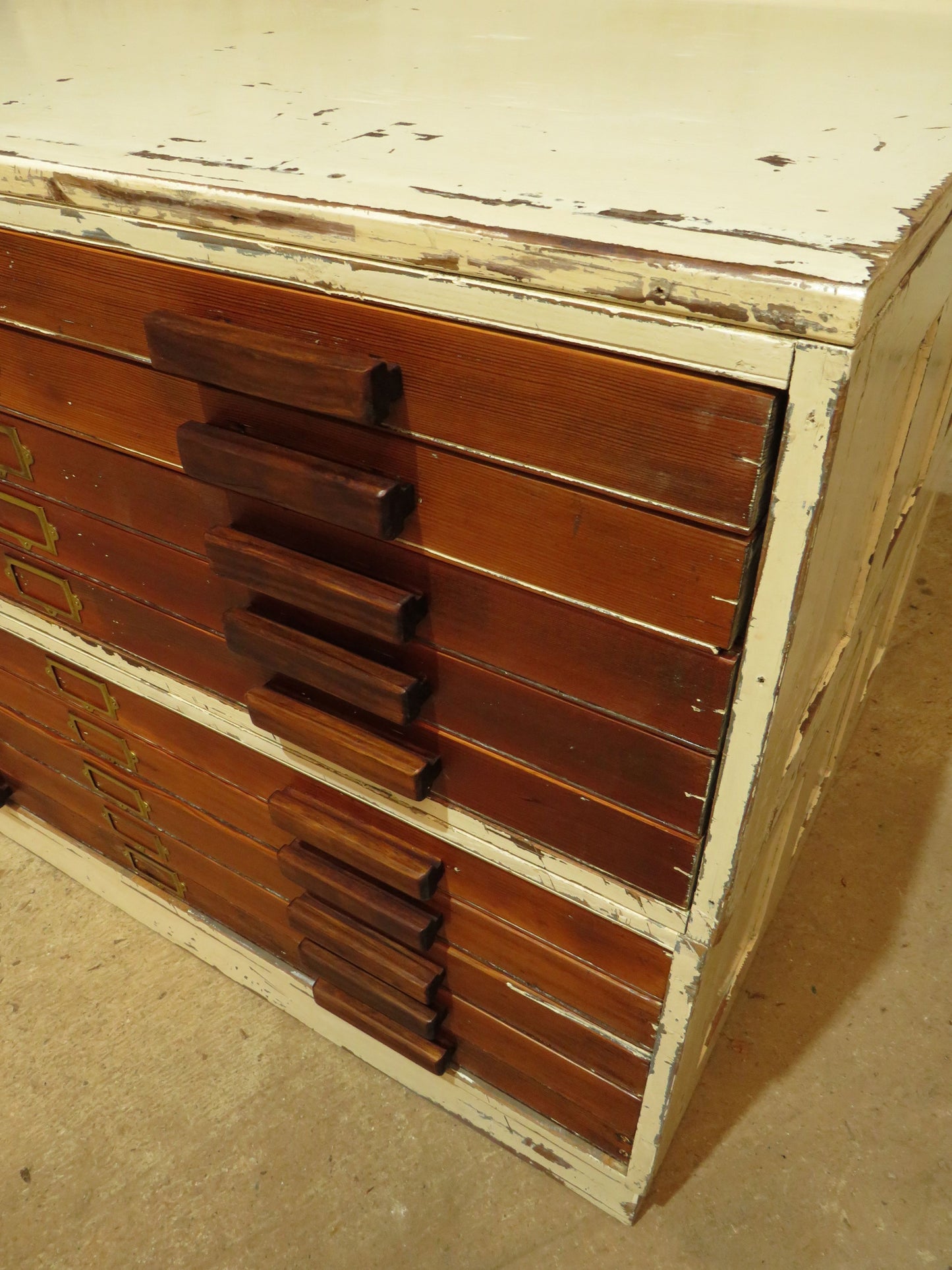 Large Architects Plan Chest in two parts, Chippy Paint, George VI warrant stamp