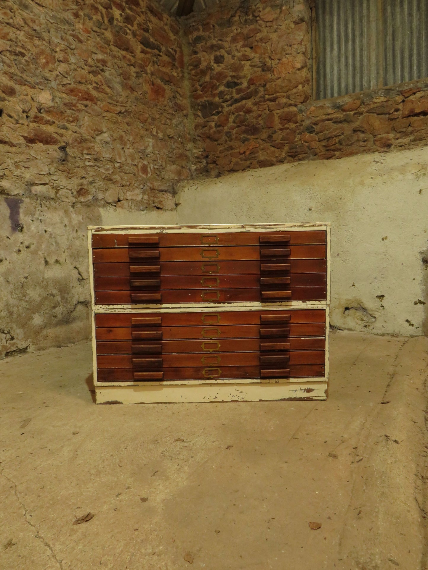Large Architects Plan Chest in two parts, Chippy Paint, George VI warrant stamp