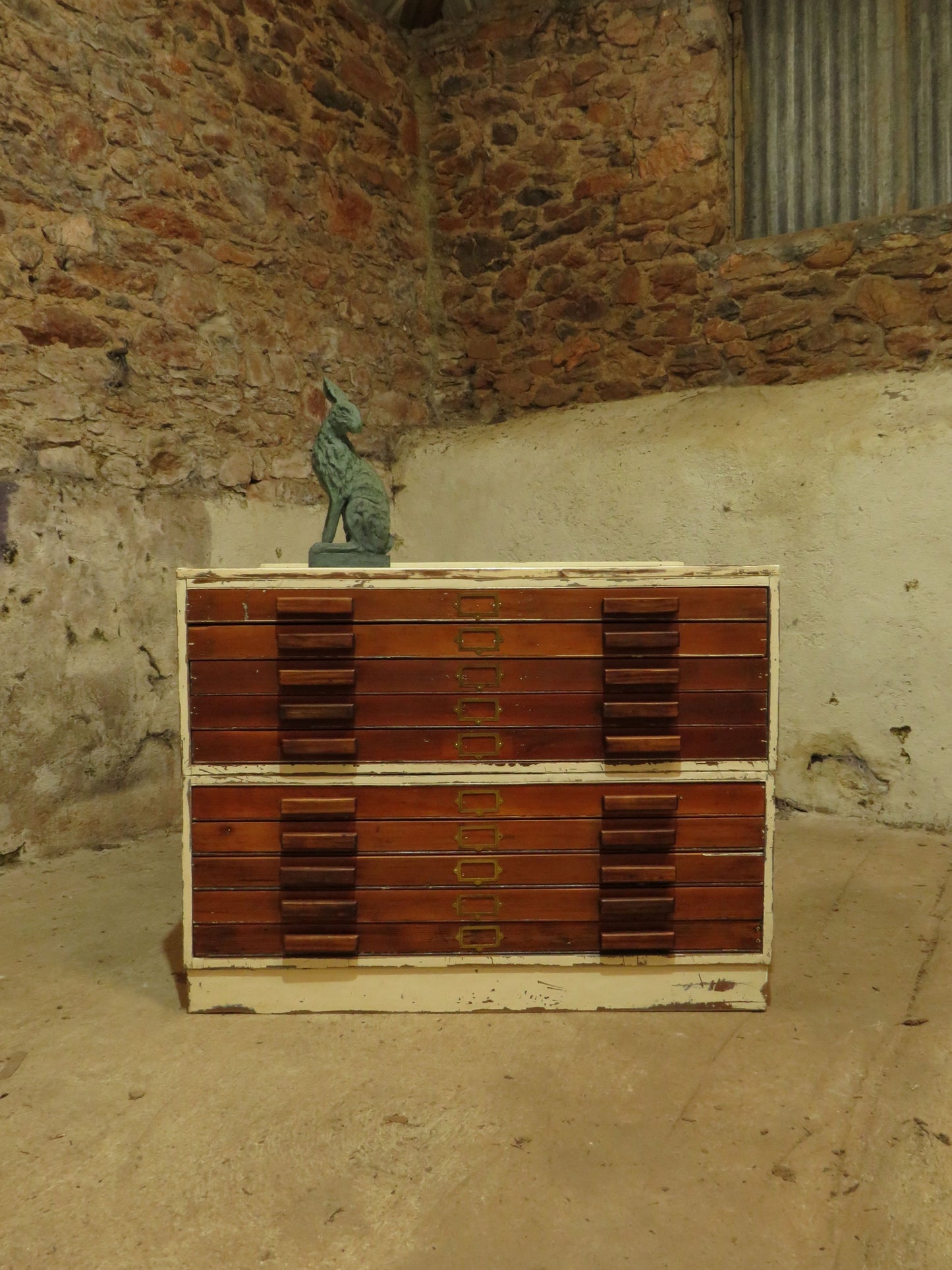 Large Architects Plan Chest in two parts, Chippy Paint, George VI warrant stamp