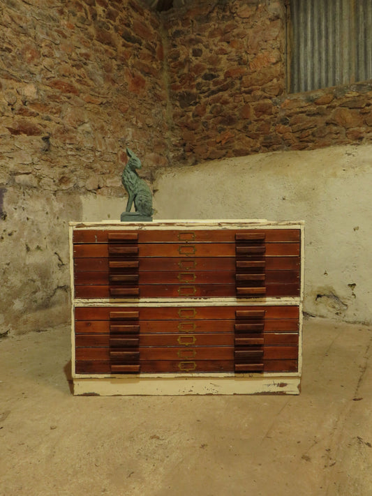Large Architects Plan Chest in two parts, Chippy Paint, George VI warrant stamp
