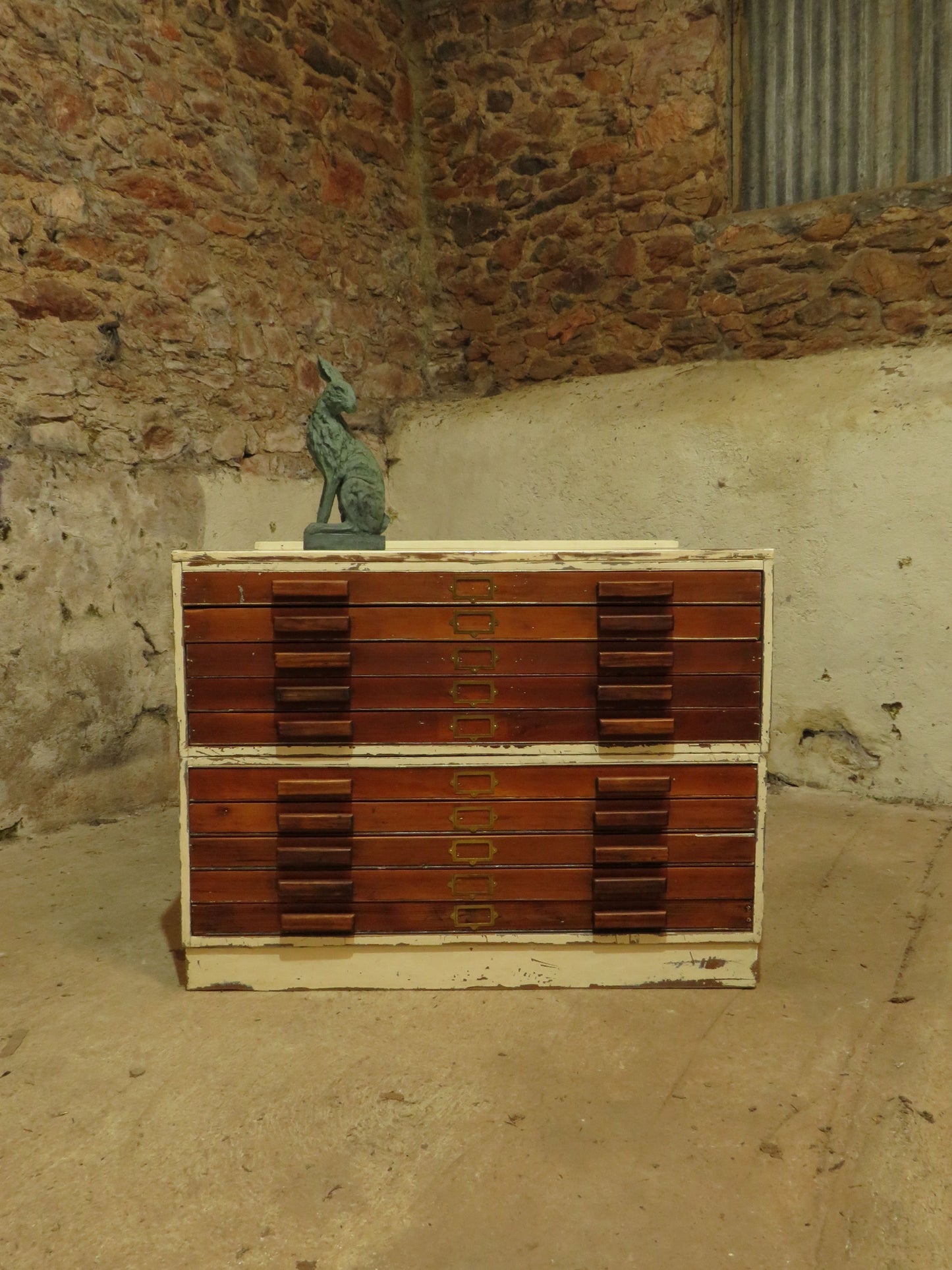 Large Architects Plan Chest in two parts, Chippy Paint, George VI warrant stamp