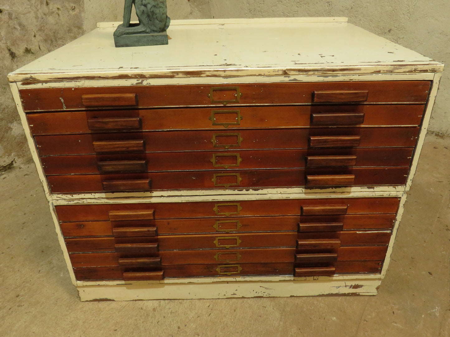 Large Architects Plan Chest in two parts, Chippy Paint, George VI warrant stamp