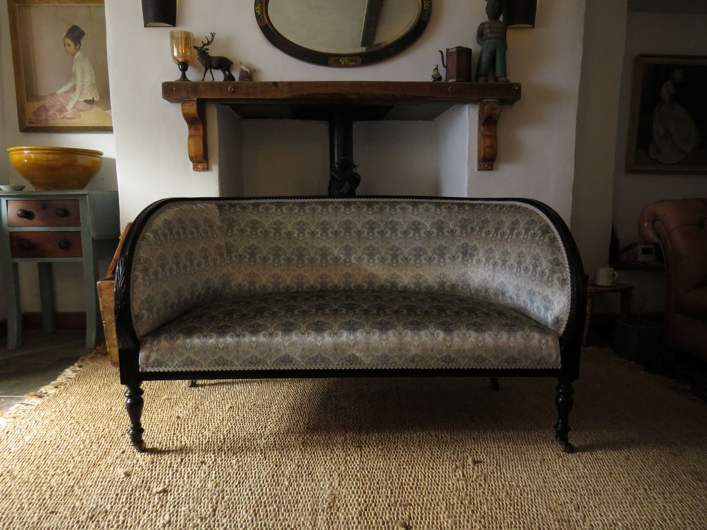 Aesthetic Movement Curve Back sofa in 'Queen Of The Night' fabric by Laurence Lewellyn-Bowen