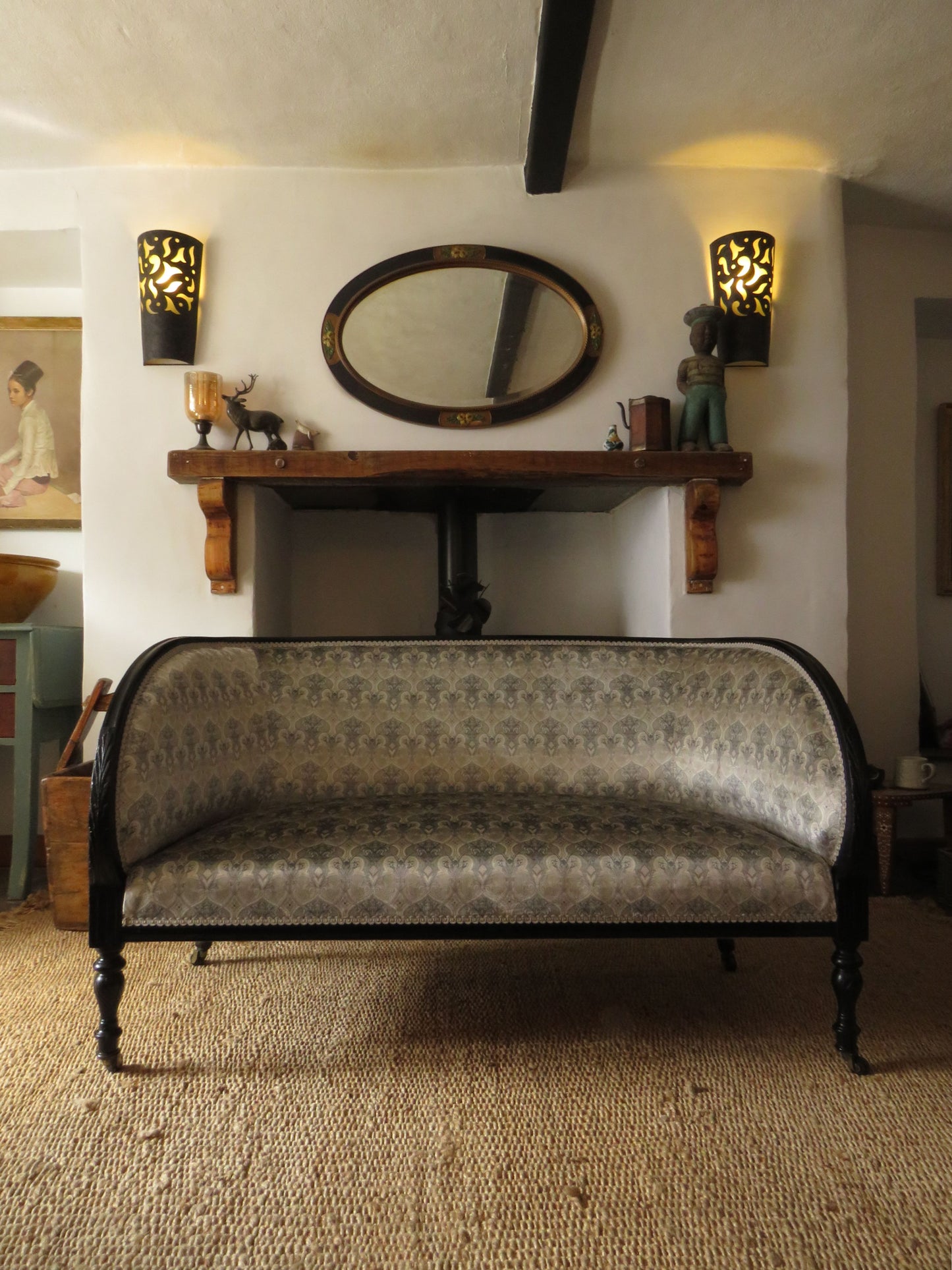 Aesthetic Movement Curve Back sofa in 'Queen Of The Night' fabric by Laurence Lewellyn-Bowen