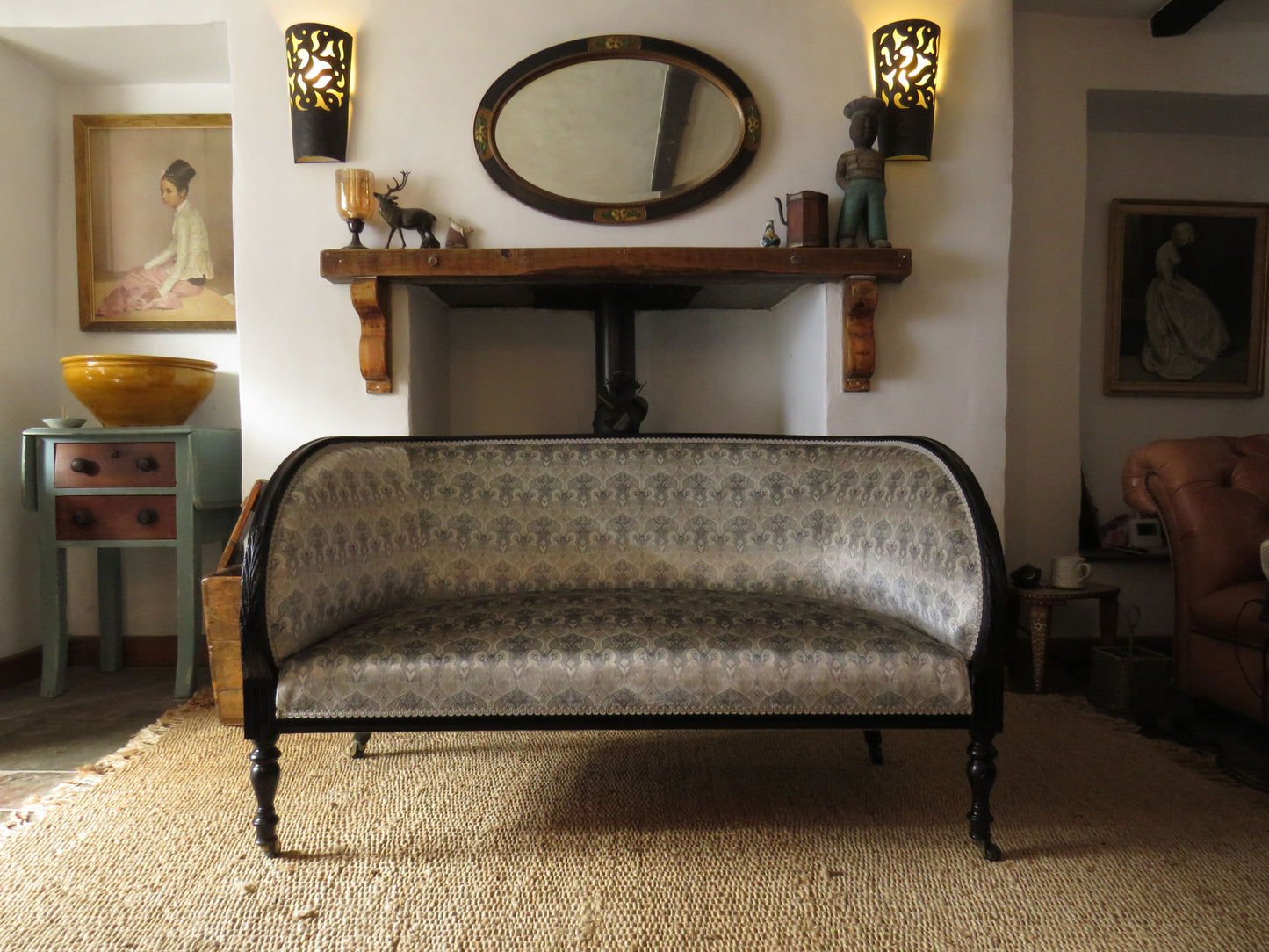 Aesthetic Movement Curve Back sofa in 'Queen Of The Night' fabric by Laurence Lewellyn-Bowen