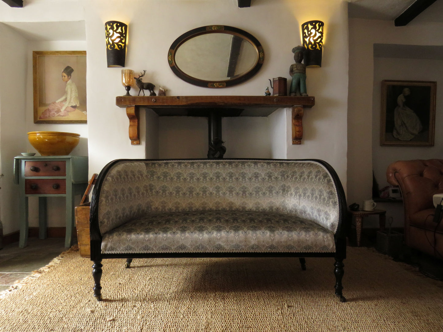 Aesthetic Movement Curve Back sofa in 'Queen Of The Night' fabric by Laurence Lewellyn-Bowen