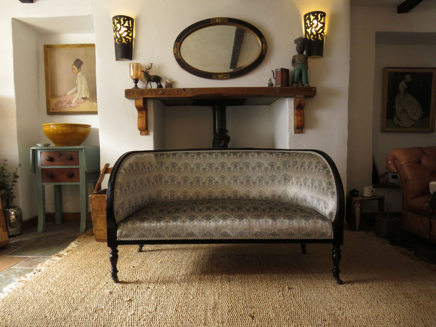 Aesthetic Movement Curve Back sofa in 'Queen Of The Night' fabric by Laurence Lewellyn-Bowen