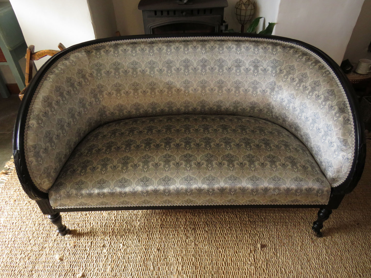 Aesthetic Movement Curve Back sofa in 'Queen Of The Night' fabric by Laurence Lewellyn-Bowen