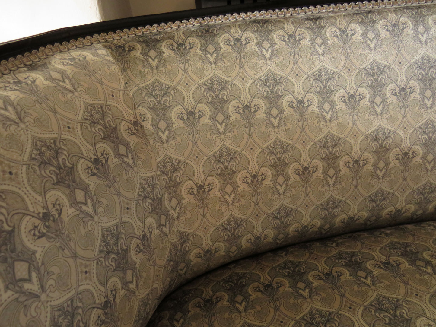 Aesthetic Movement Curve Back sofa in 'Queen Of The Night' fabric by Laurence Lewellyn-Bowen