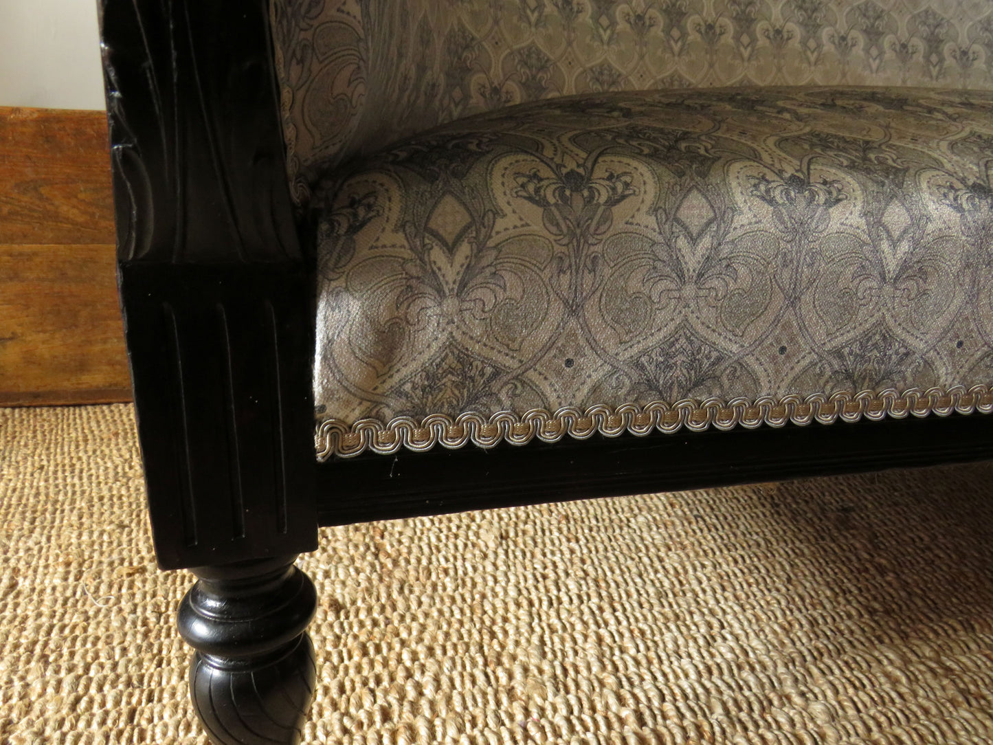 Aesthetic Movement Curve Back sofa in 'Queen Of The Night' fabric by Laurence Lewellyn-Bowen