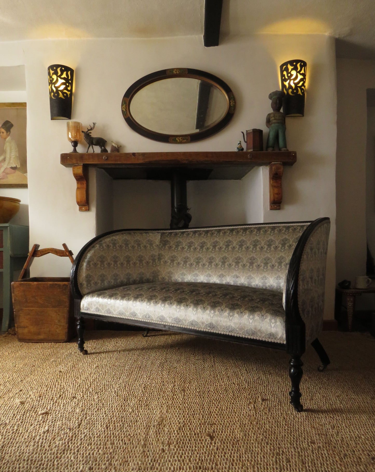 Aesthetic Movement Curve Back sofa in 'Queen Of The Night' fabric by Laurence Lewellyn-Bowen