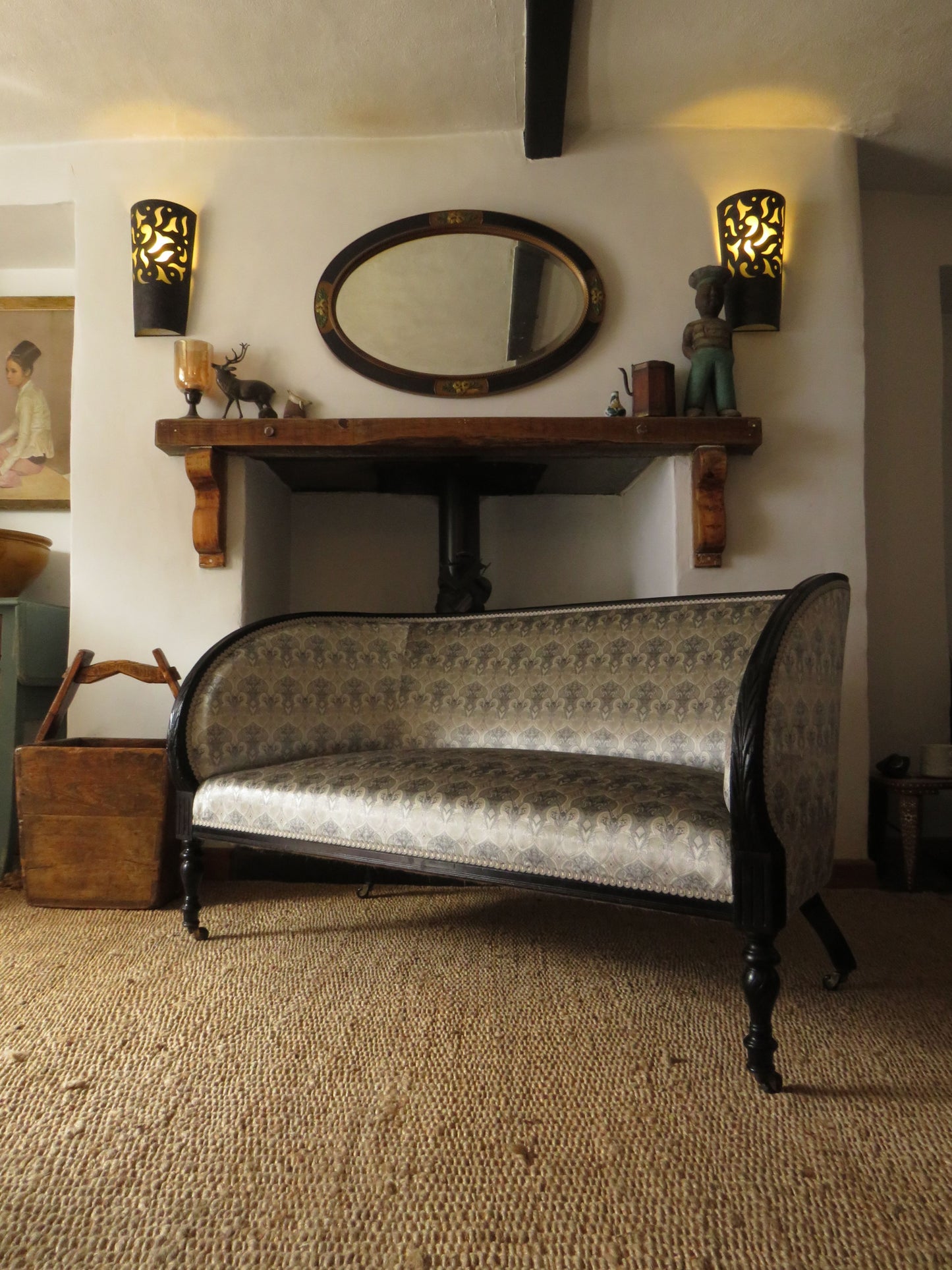 Aesthetic Movement Curve Back sofa in 'Queen Of The Night' fabric by Laurence Lewellyn-Bowen