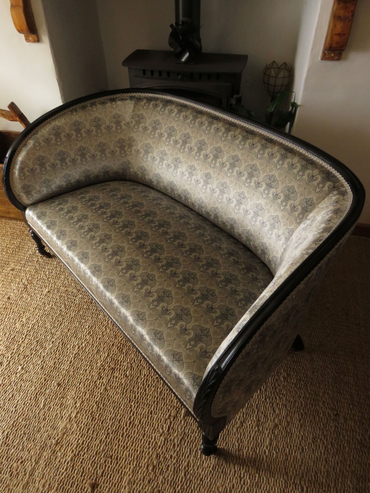 Aesthetic Movement Curve Back sofa in 'Queen Of The Night' fabric by Laurence Lewellyn-Bowen