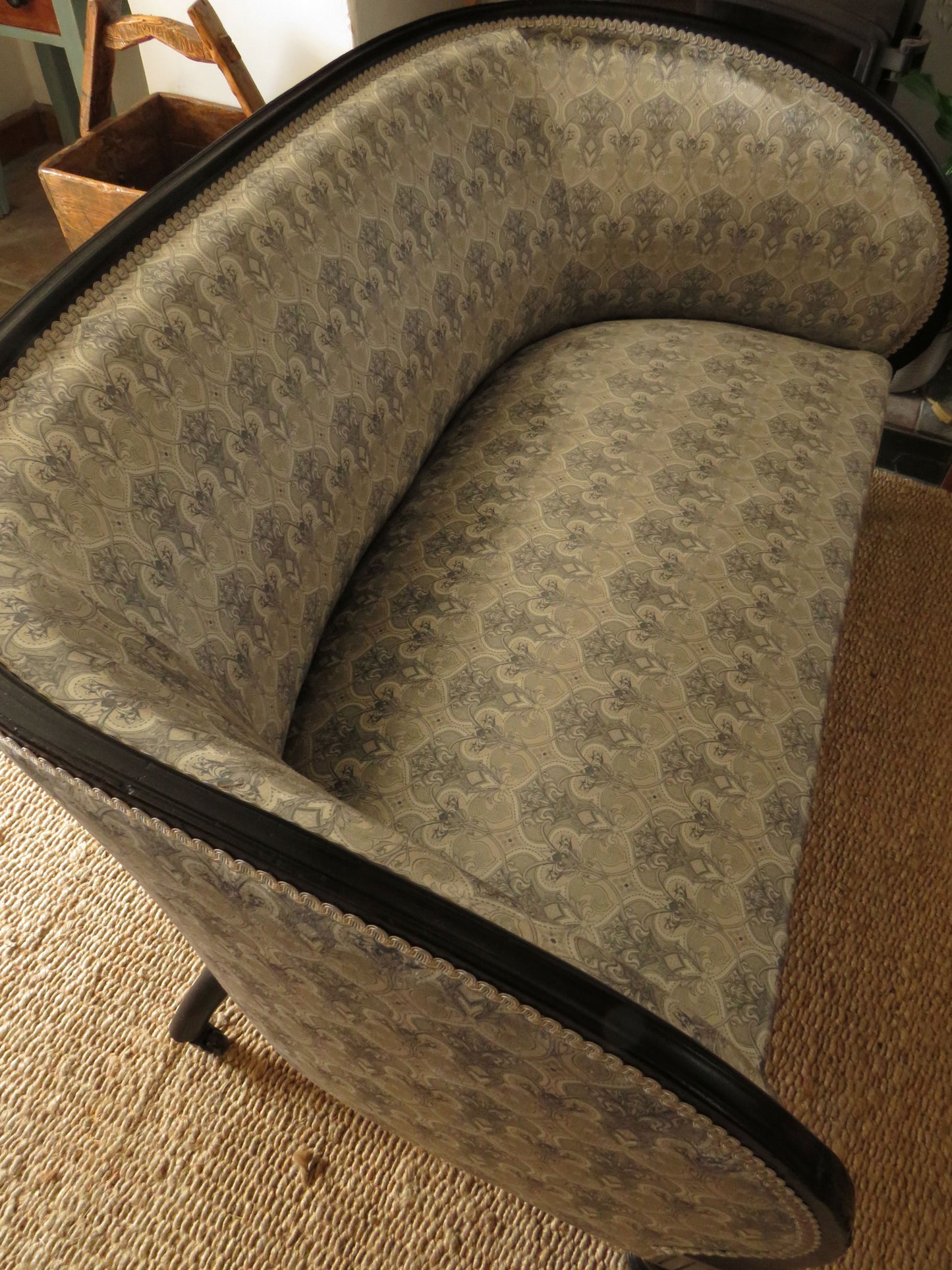 Aesthetic Movement Curve Back sofa in 'Queen Of The Night' fabric by Laurence Lewellyn-Bowen