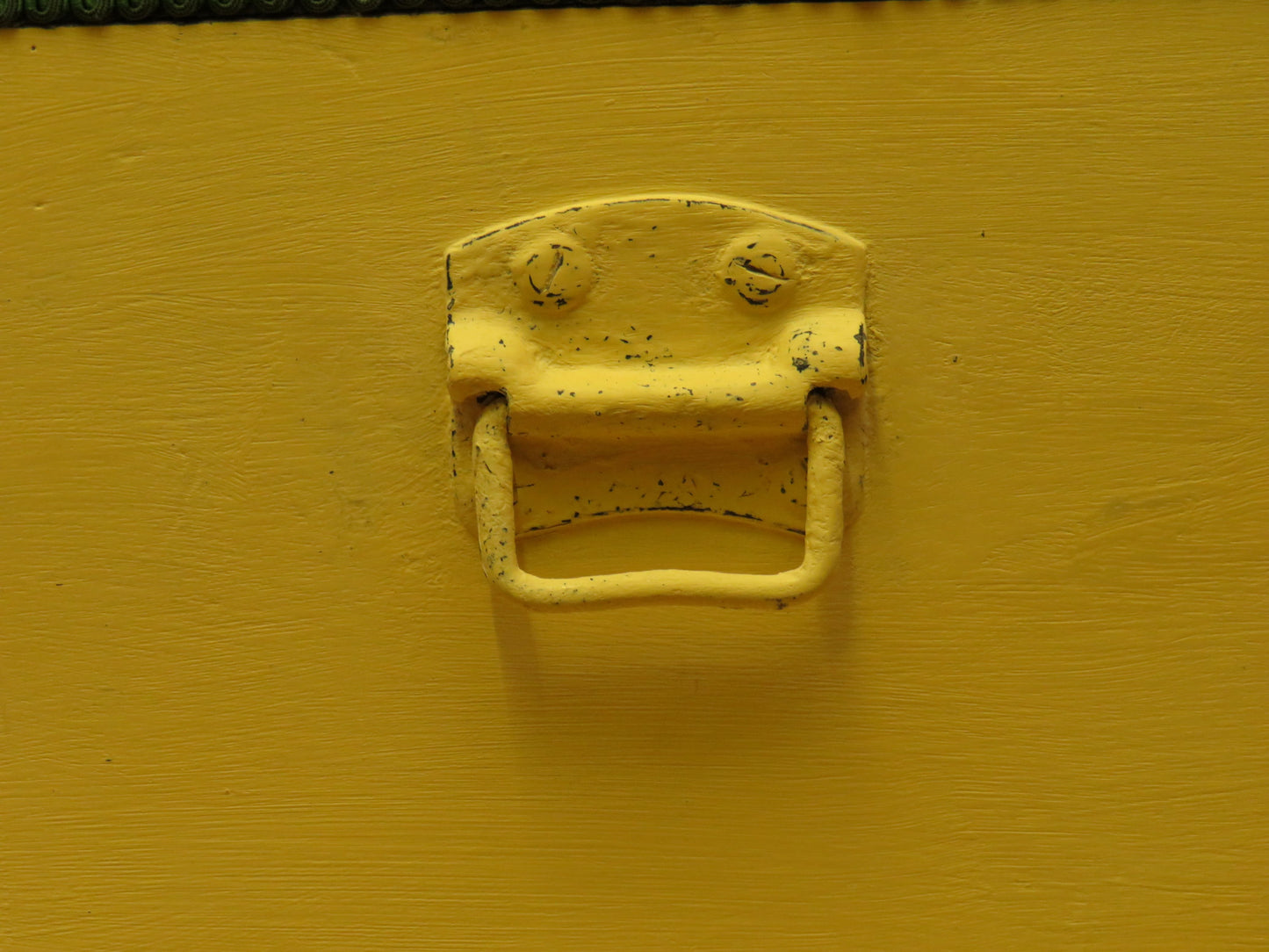 Yellow Blanket Box with Upholstered Lid in Green Fabric