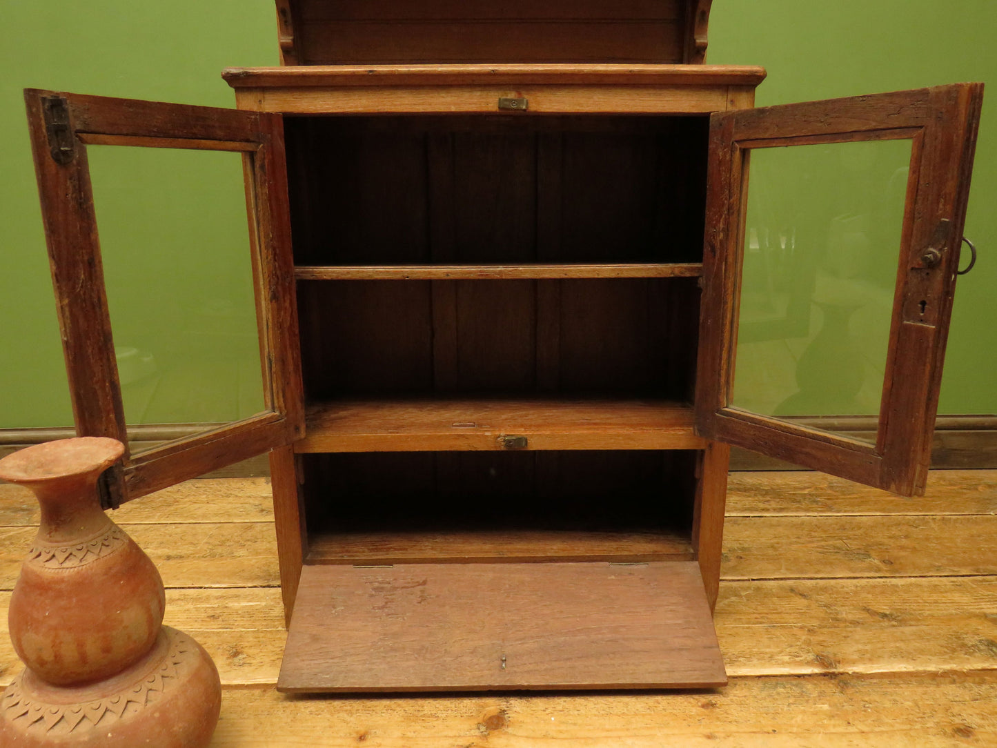 Antique Anglo Indian Spice Cabinet with glazed top and fall front