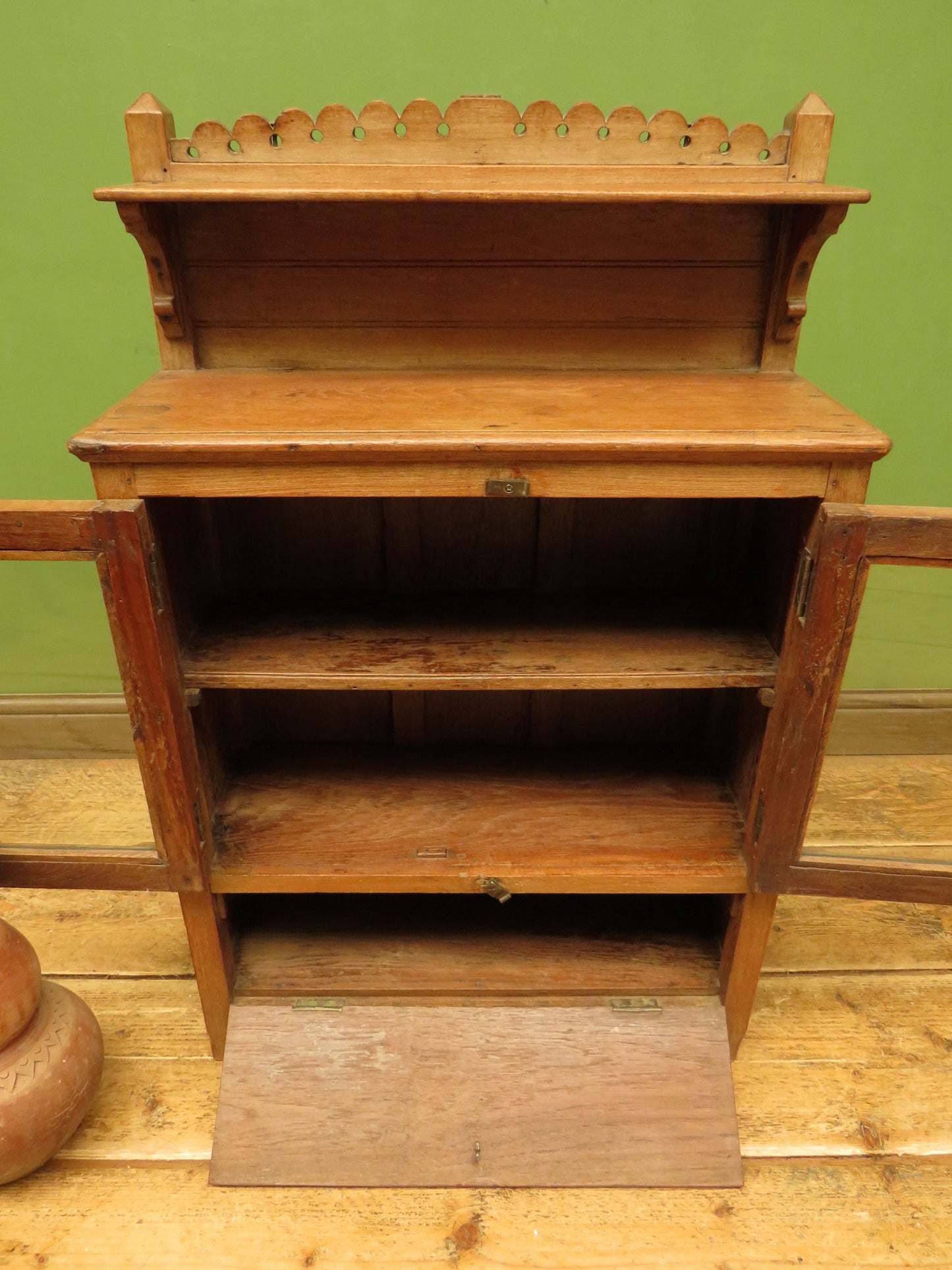 Antique Anglo Indian Spice Cabinet with glazed top and fall front