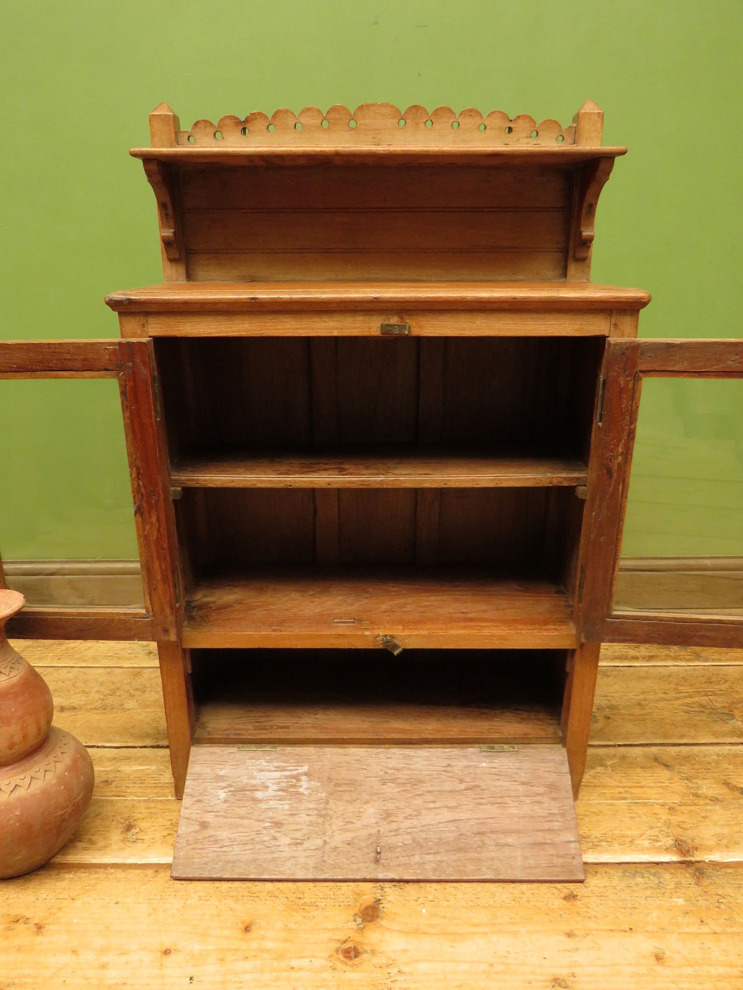 Antique Anglo Indian Spice Cabinet with glazed top and fall front