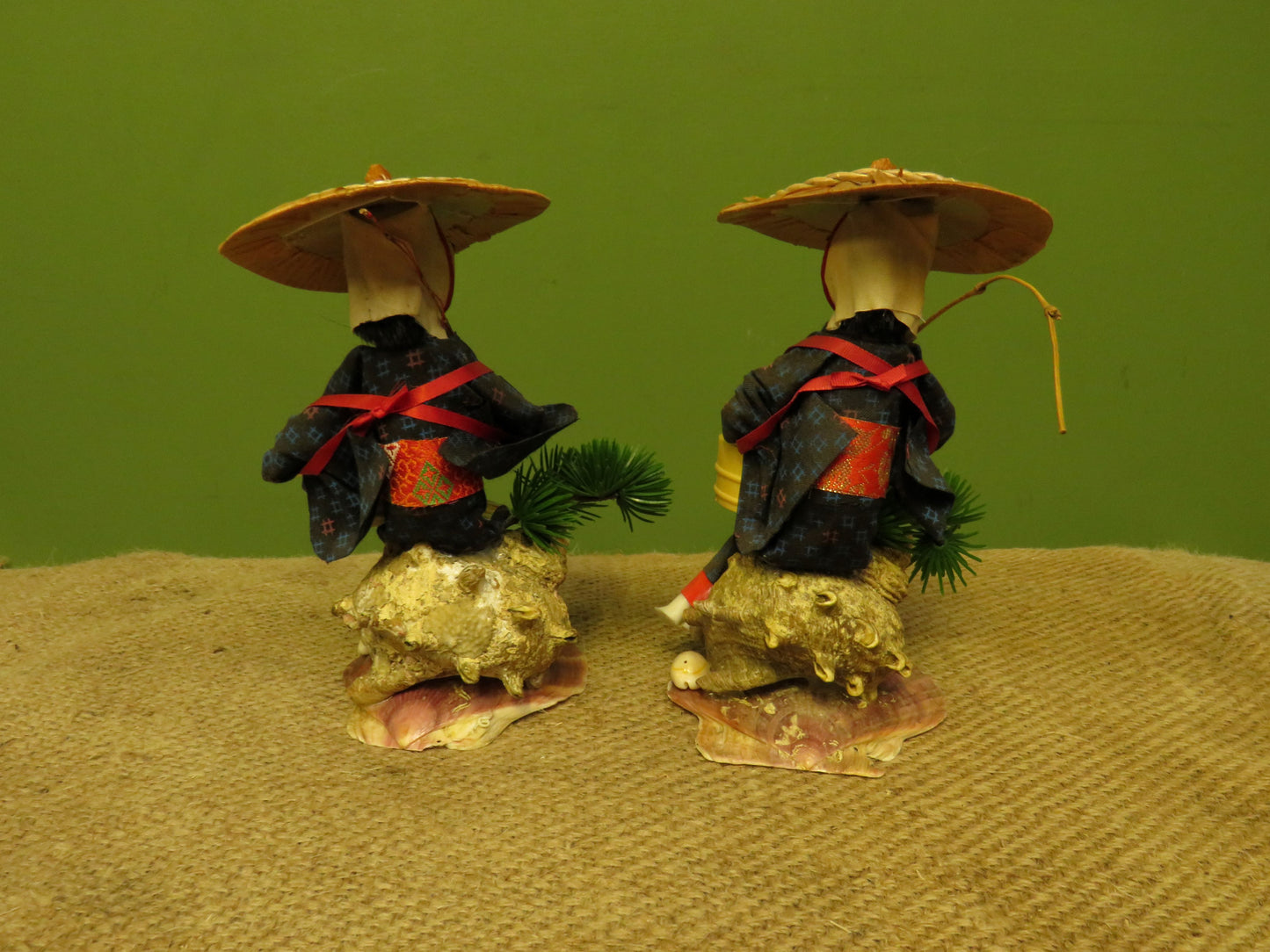 Pair of Vintage Chinese porcelain head Lady Shell Diver dolls